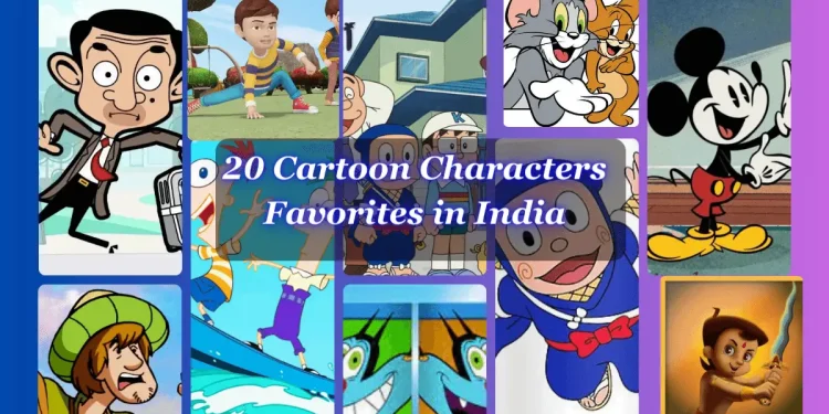 Collage of popular cartoon characters featured in the top 20 cartoon characters in India article